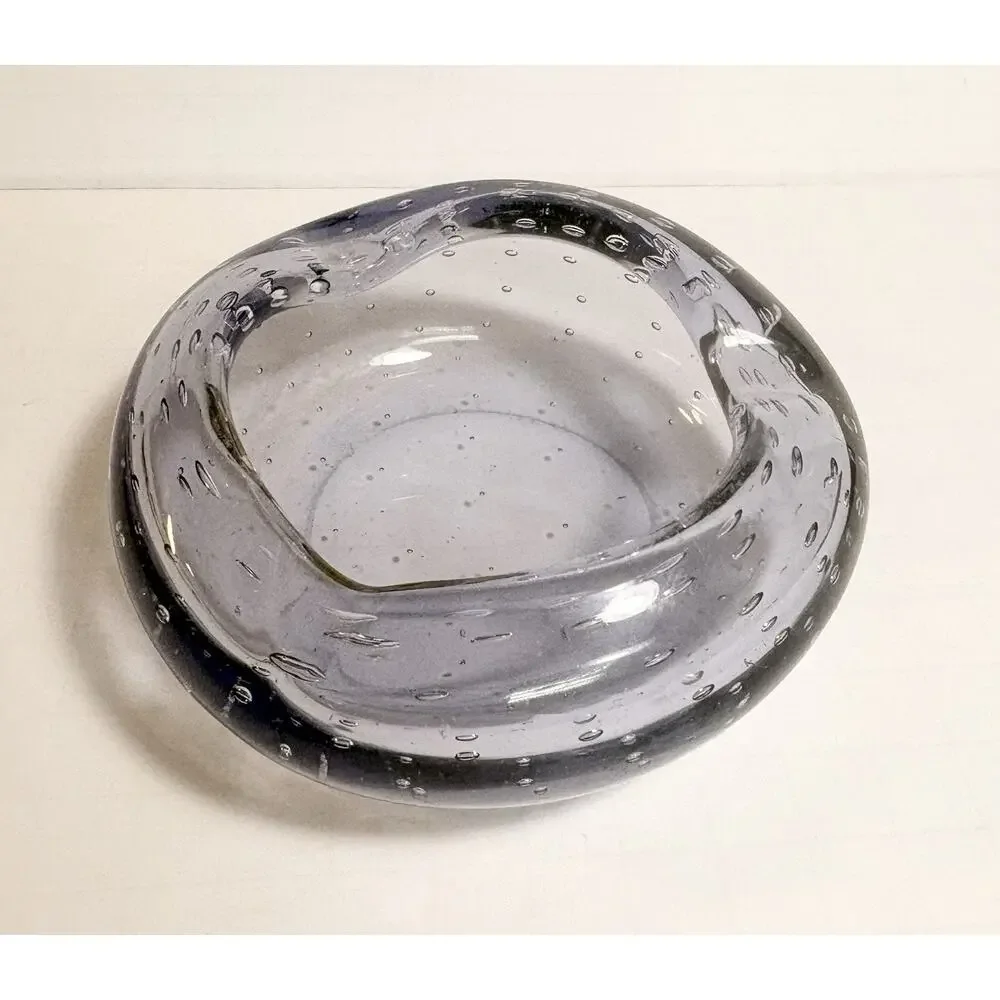 Vtg Murano Ashtray Dish Hand Blown Amethyst Bullicante Art Glass 4.5